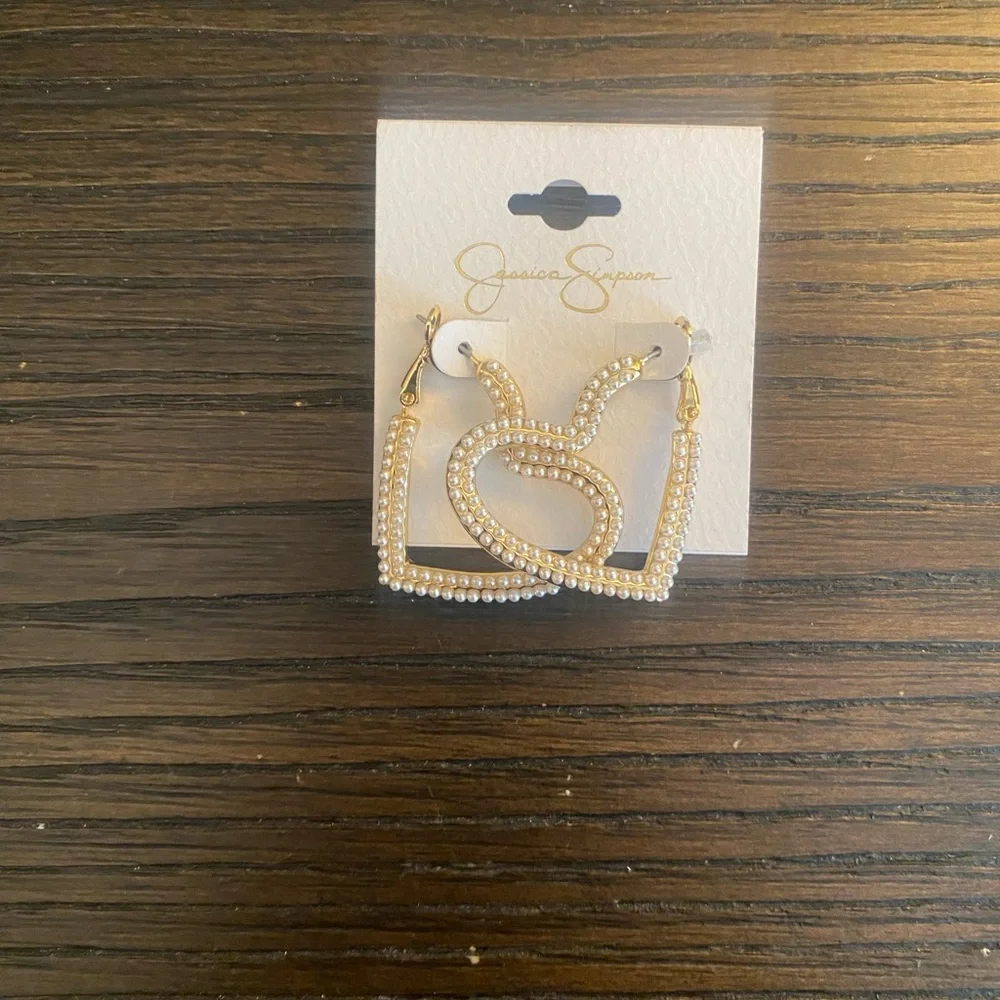 NEW Jessica Simpson gold pearl heart earrings